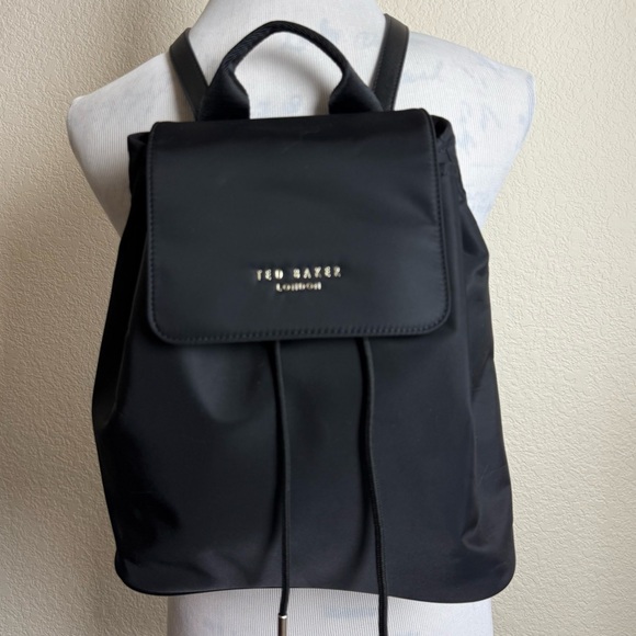 Ted Baker Backpack Black Nylon‎ Rucksack Gold Accent Drawstring Brand New - Picture 12 of 16